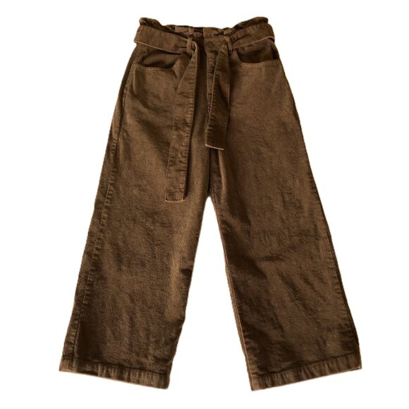 Tgla Pants - Tgla Corduroy Wide Leg Pants Belted Size XS W26 Paper bag Brown 4 Pockets